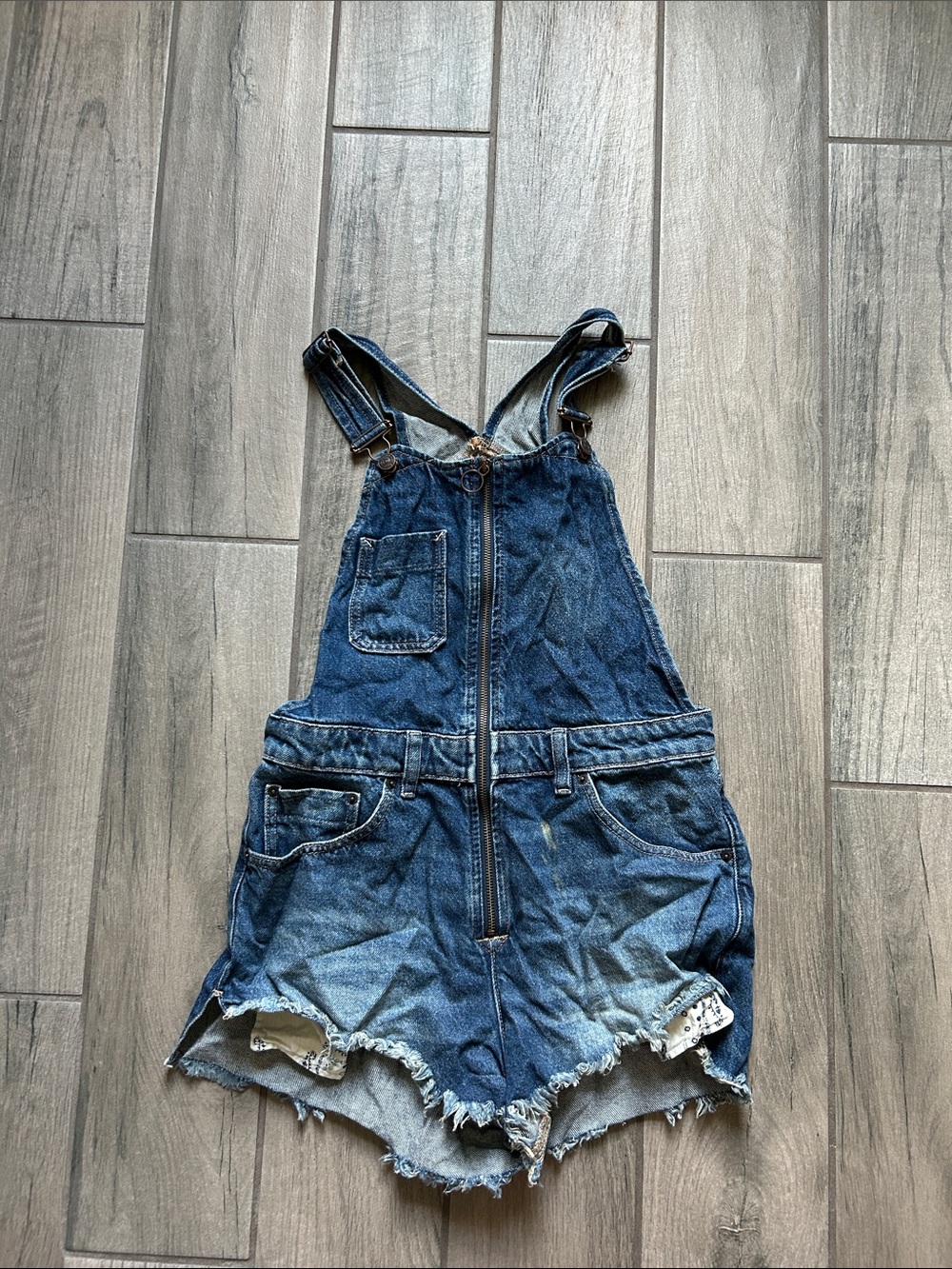 We The Free Distressed Denim Short Overalls - Blue